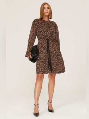 Jason Wu X RTR Chiffon Tie Waist Dark Floral Mini Dress Size 4